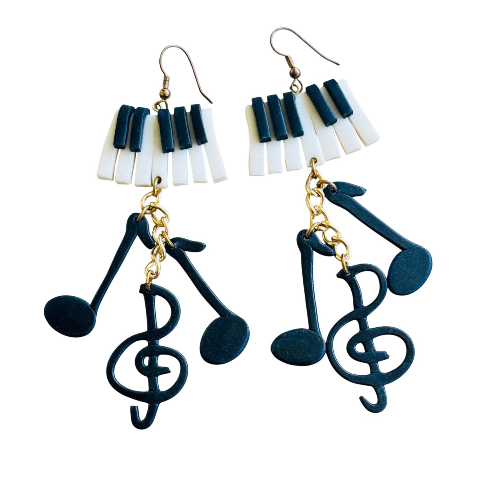 Vtg Flashy Massive Piano Music Notes Earrings Runway Dangle 90s Chunky Statement